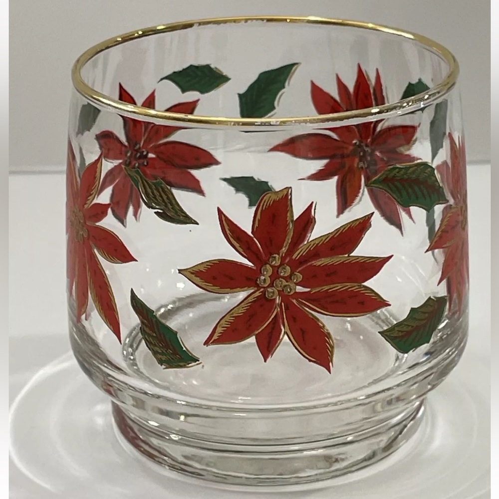 Vintage Drinking Christmas Glass Short Tumbler Poinsettia - Picture 2 of 4